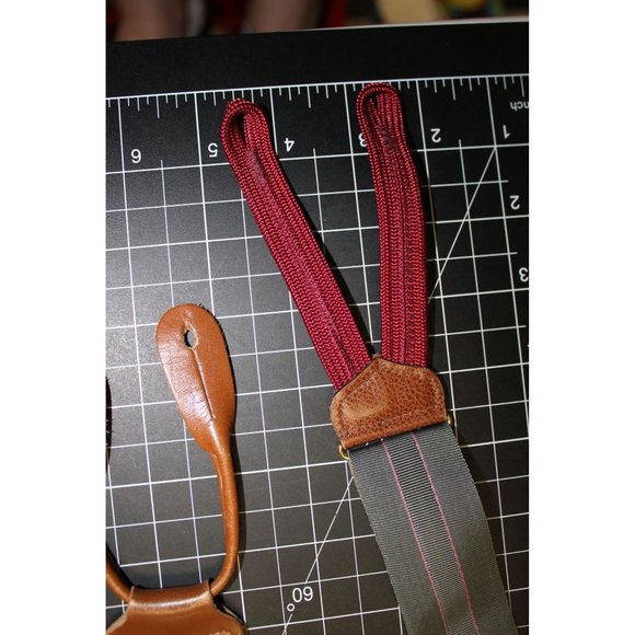 Trafalgar Adjustable Suspenders  OSFM Gray with Pink Stripes   Elastic / leather - Picture 12 of 12